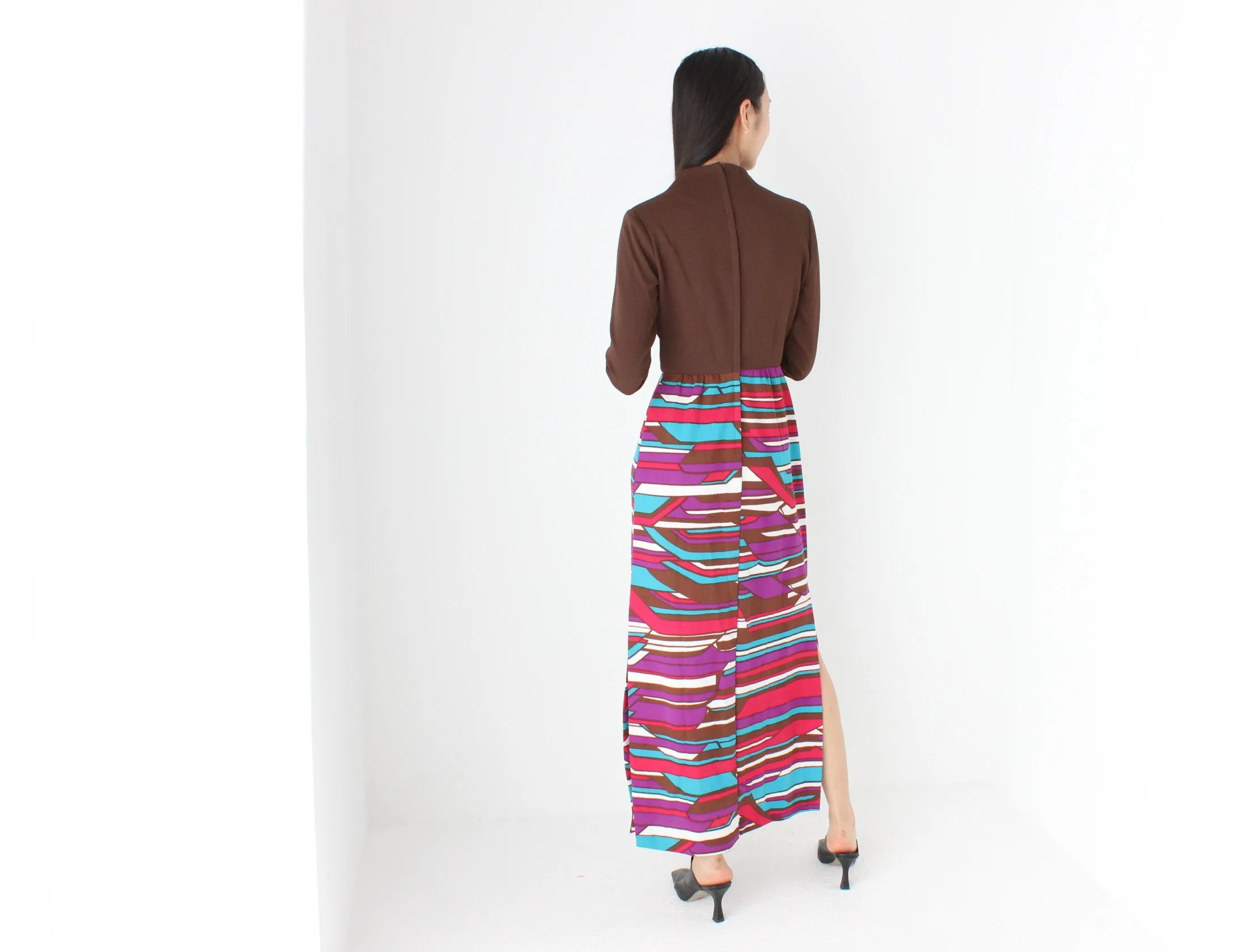 70s Groovy Choccy Long Sleeve Dress