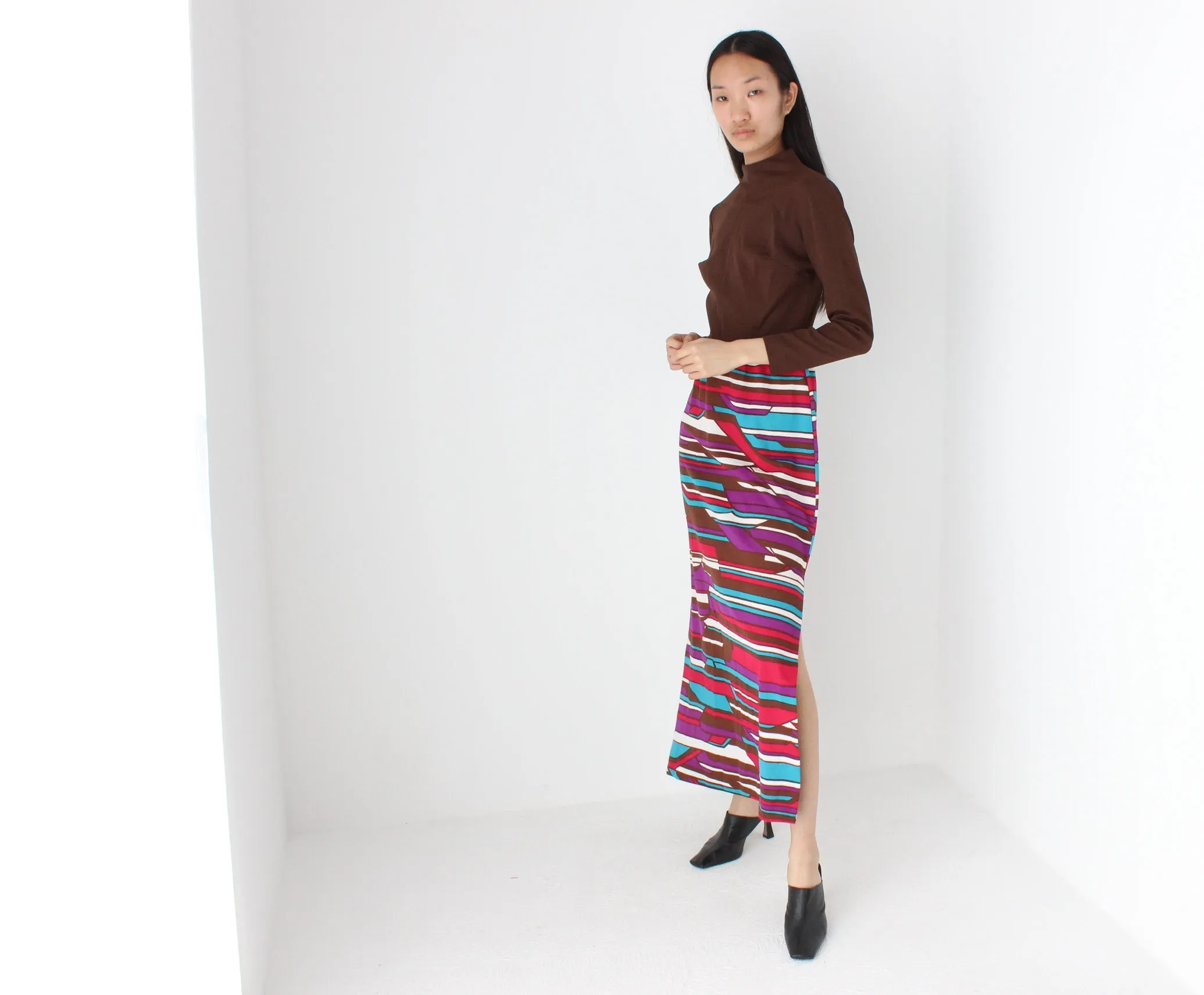 70s Groovy Choccy Long Sleeve Dress