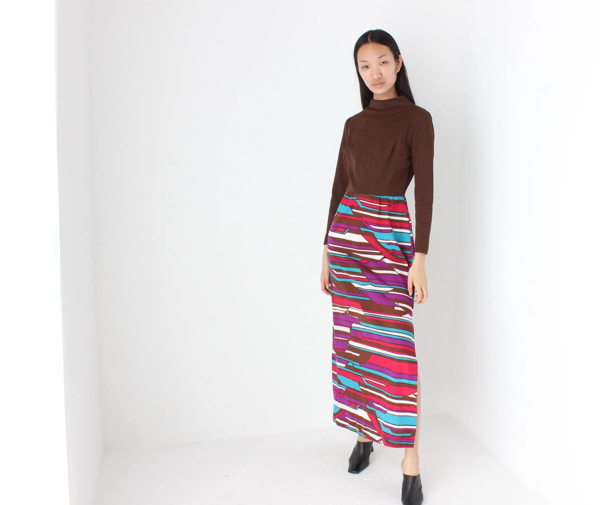 70s Groovy Choccy Long Sleeve Dress