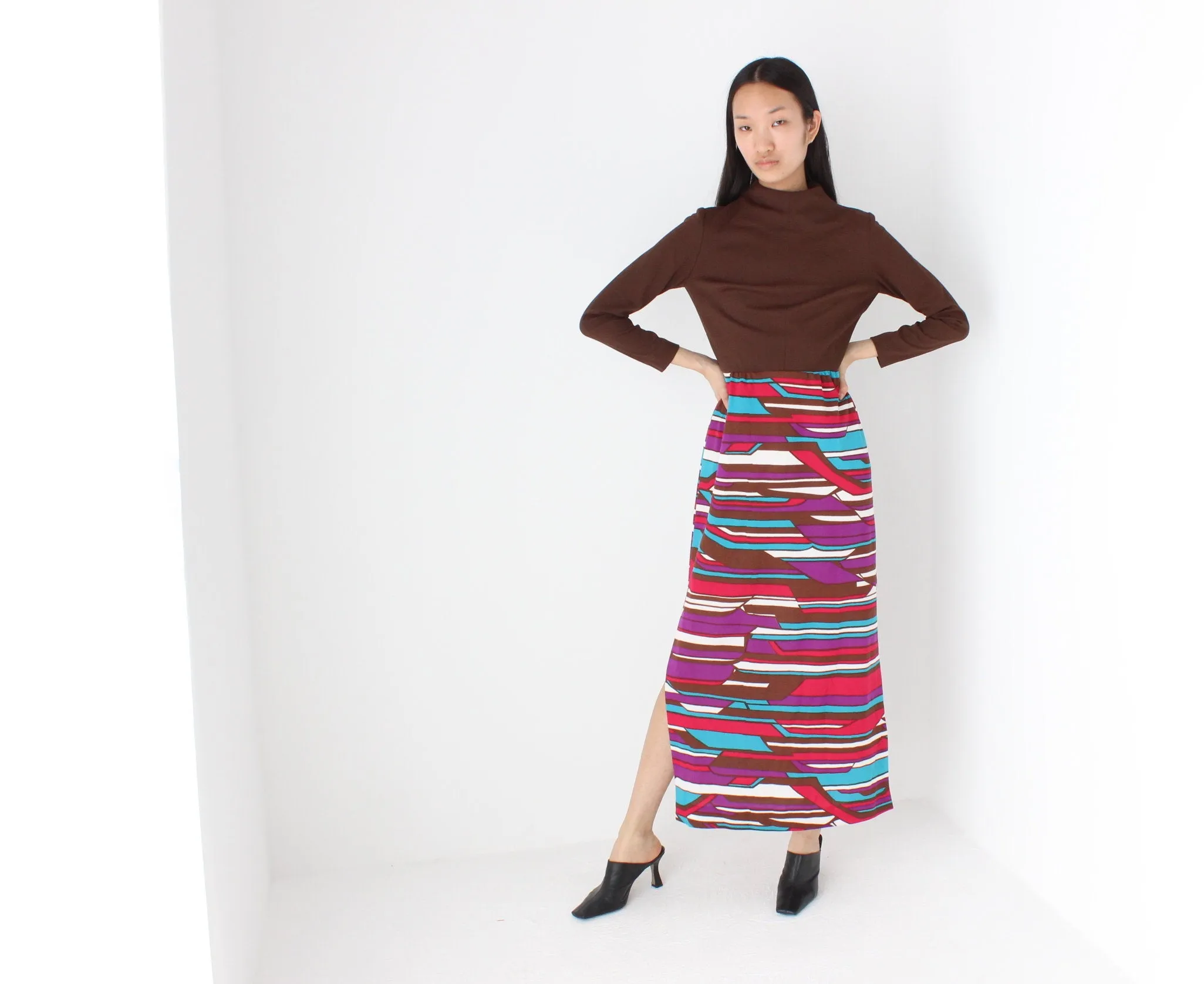 70s Groovy Choccy Long Sleeve Dress