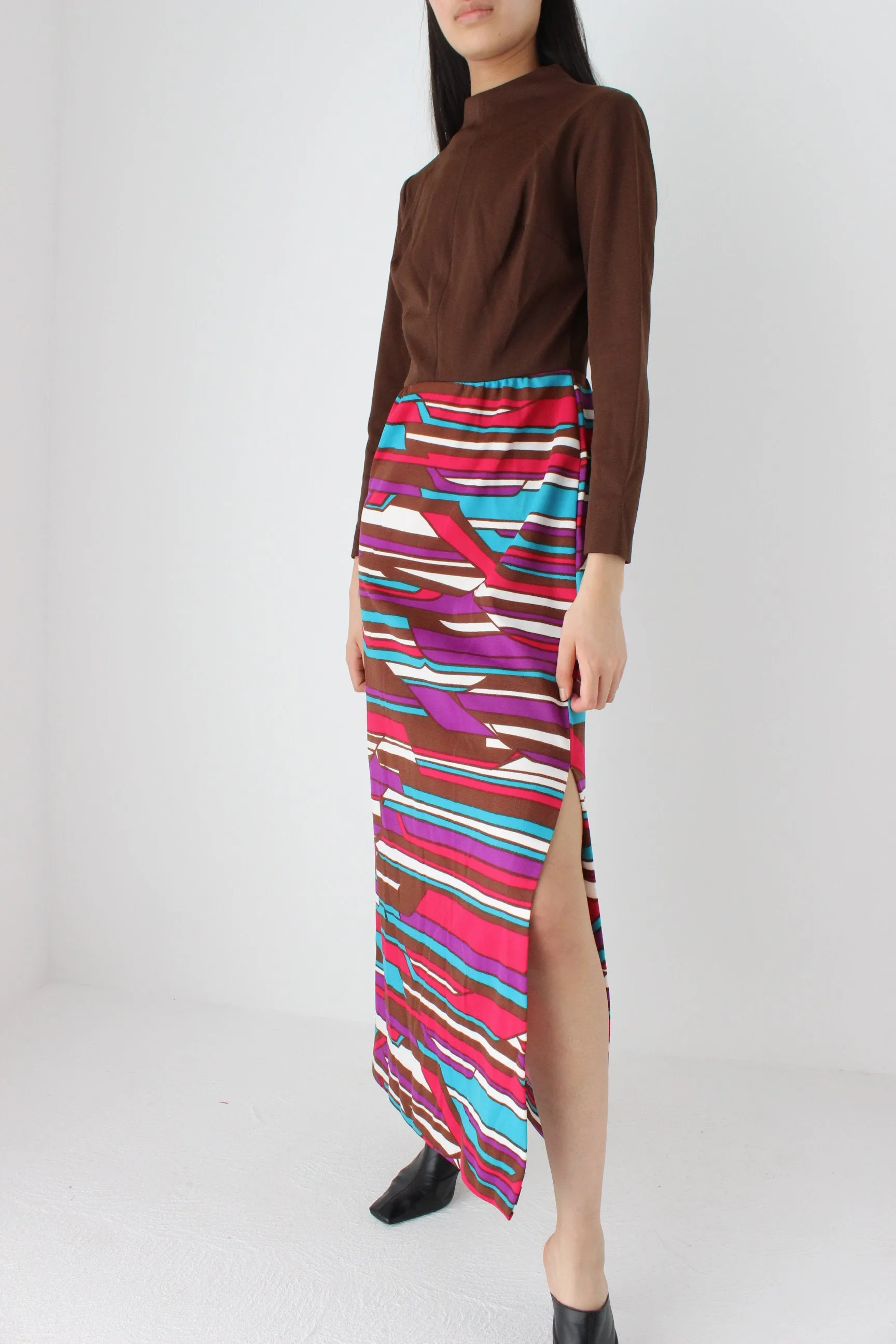 70s Groovy Choccy Long Sleeve Dress