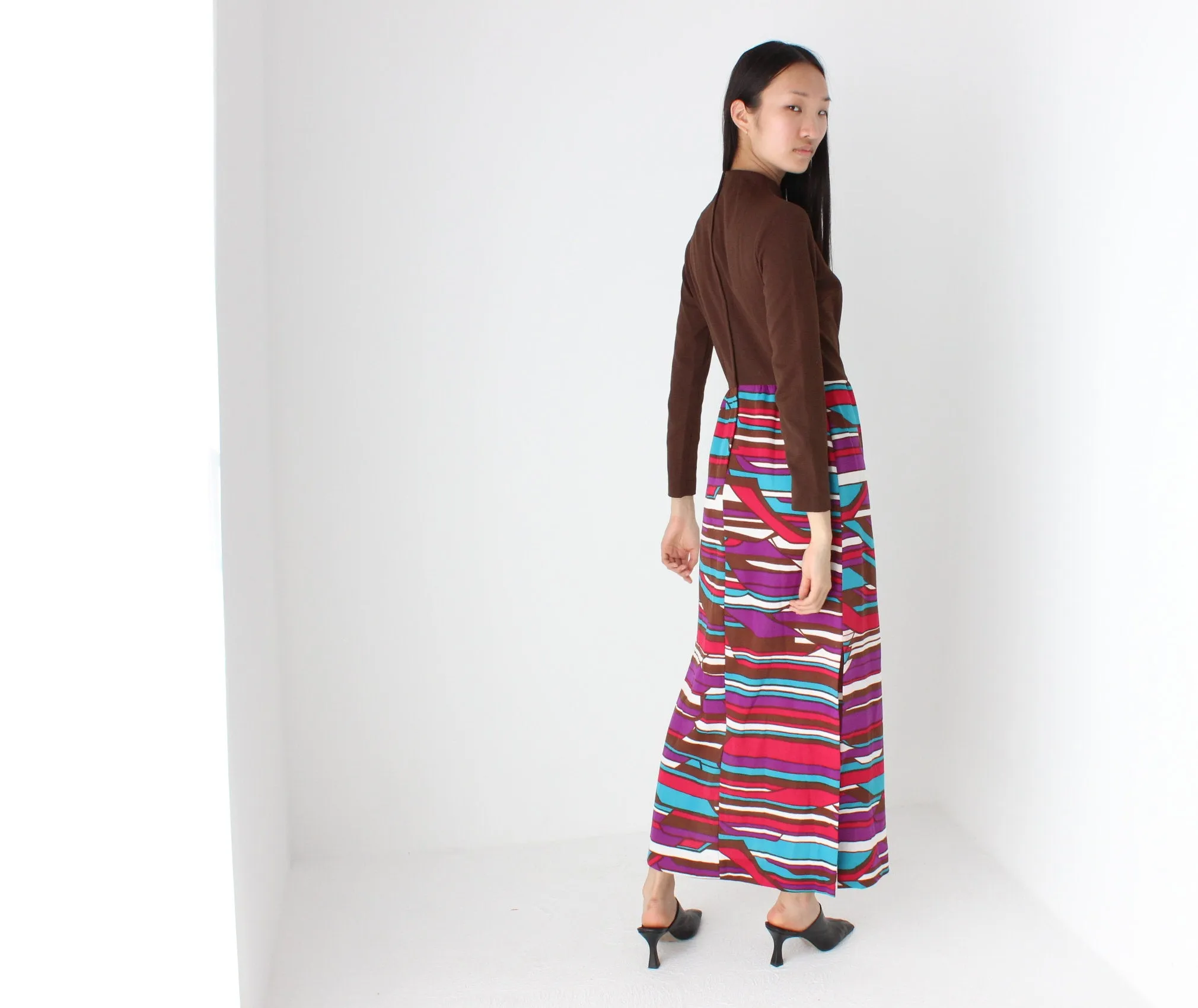 70s Groovy Choccy Long Sleeve Dress