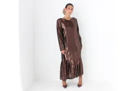 80s Bronze Lamé Metallic Drop Waist Party Dress
