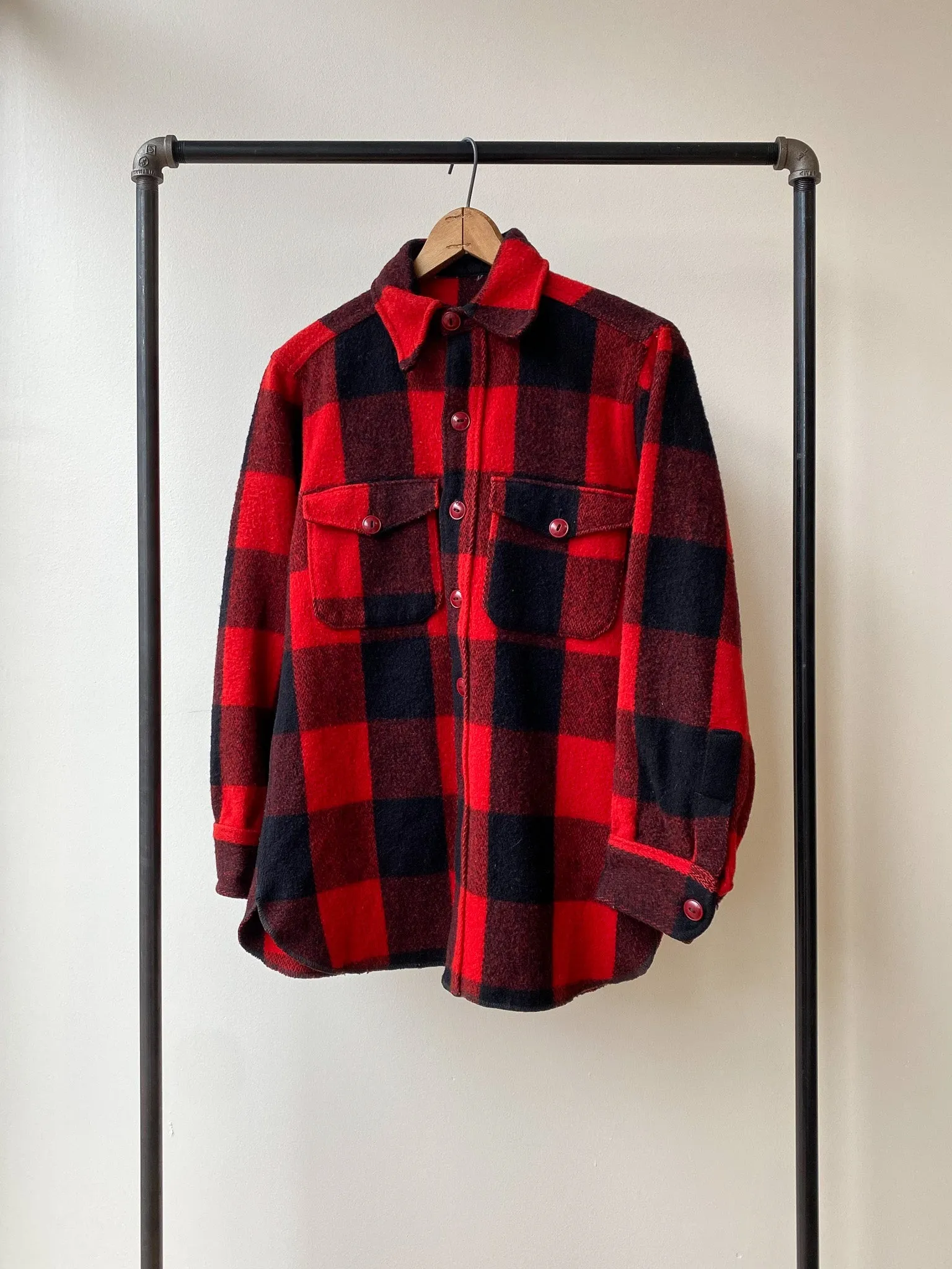 80's Buffalo Plaid Midweight Wool Shirt—[S]