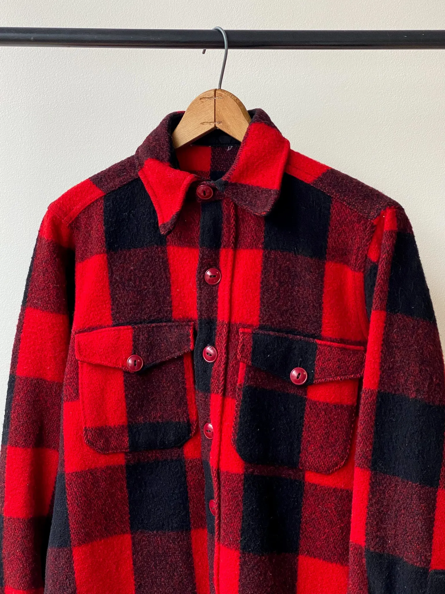 80's Buffalo Plaid Midweight Wool Shirt—[S]