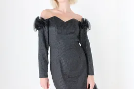 80s 'Masquerade' Organza Rosette Off Shoulder Party Dress