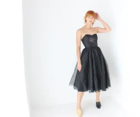 80s Voluminous Organza Bombshell Cocktail Dress w/ Galaxy Swirl