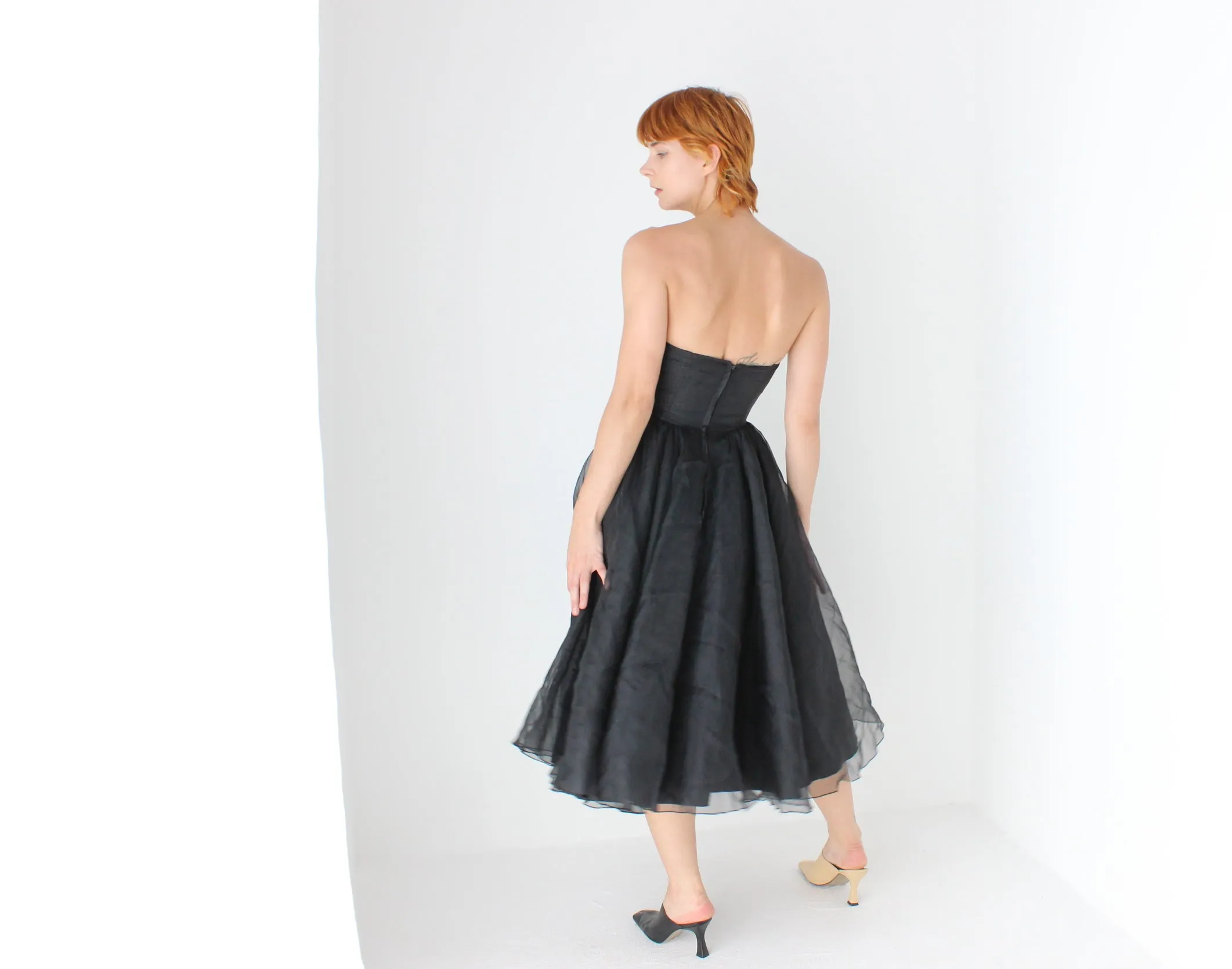80s Voluminous Organza Bombshell Cocktail Dress w/ Galaxy Swirl