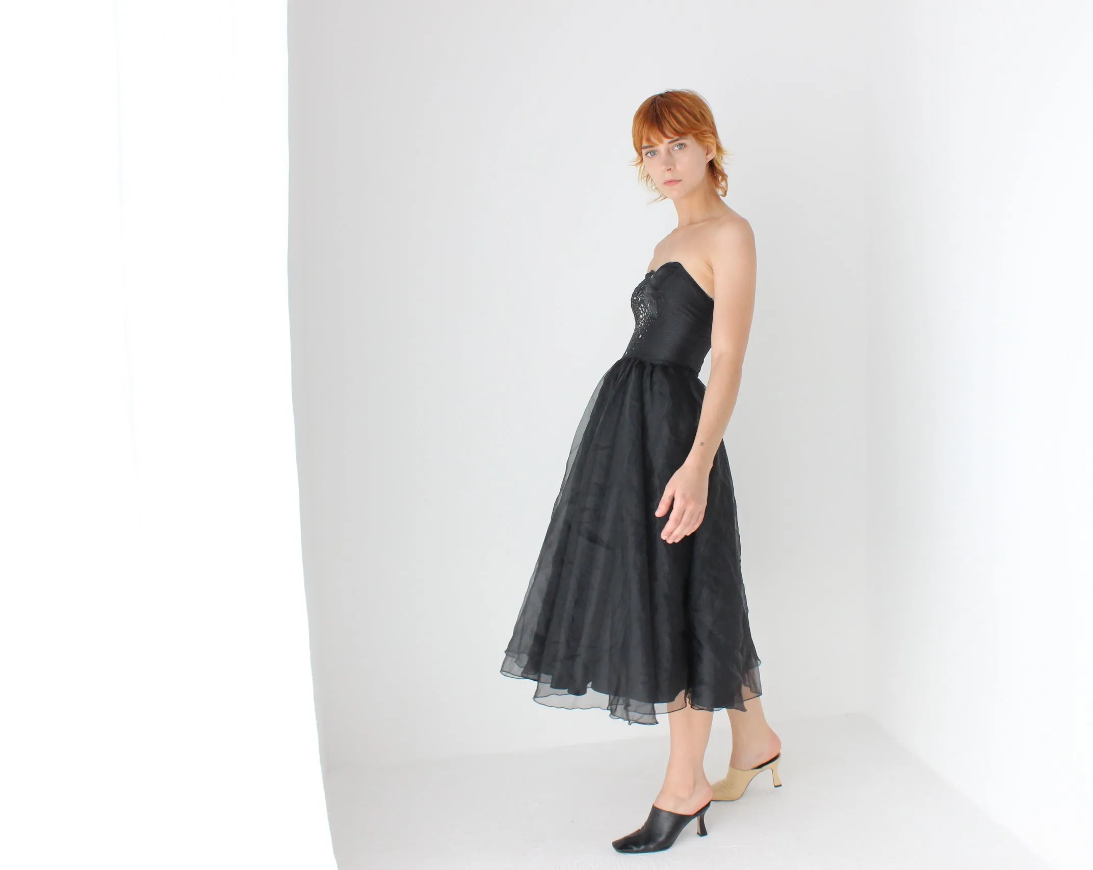 80s Voluminous Organza Bombshell Cocktail Dress w/ Galaxy Swirl