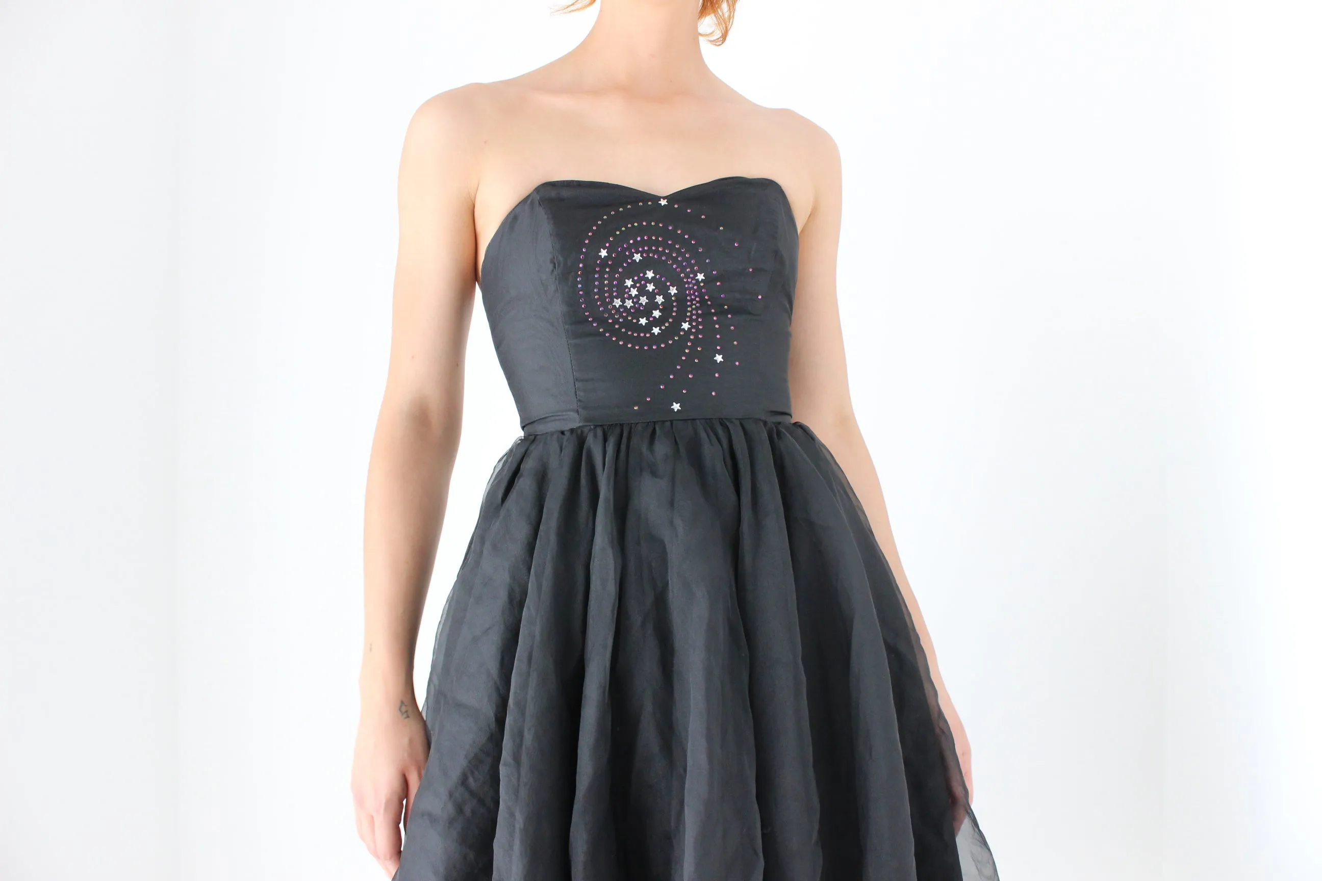 80s Voluminous Organza Bombshell Cocktail Dress w/ Galaxy Swirl