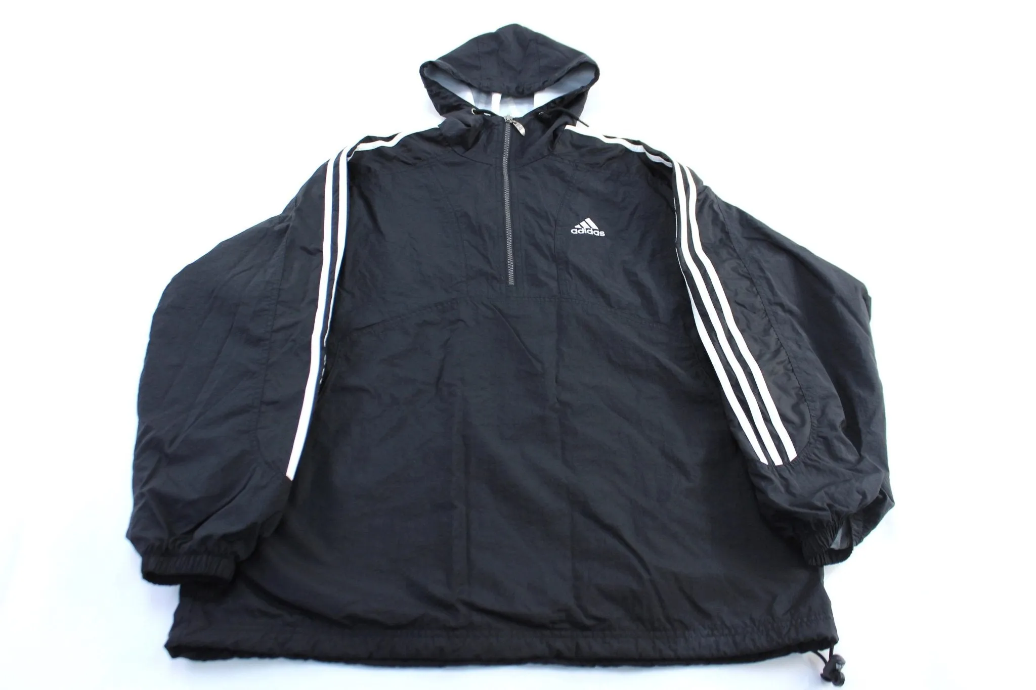 90's Adidas Embroidered Logo Black & White Striped Zip Up Jacket