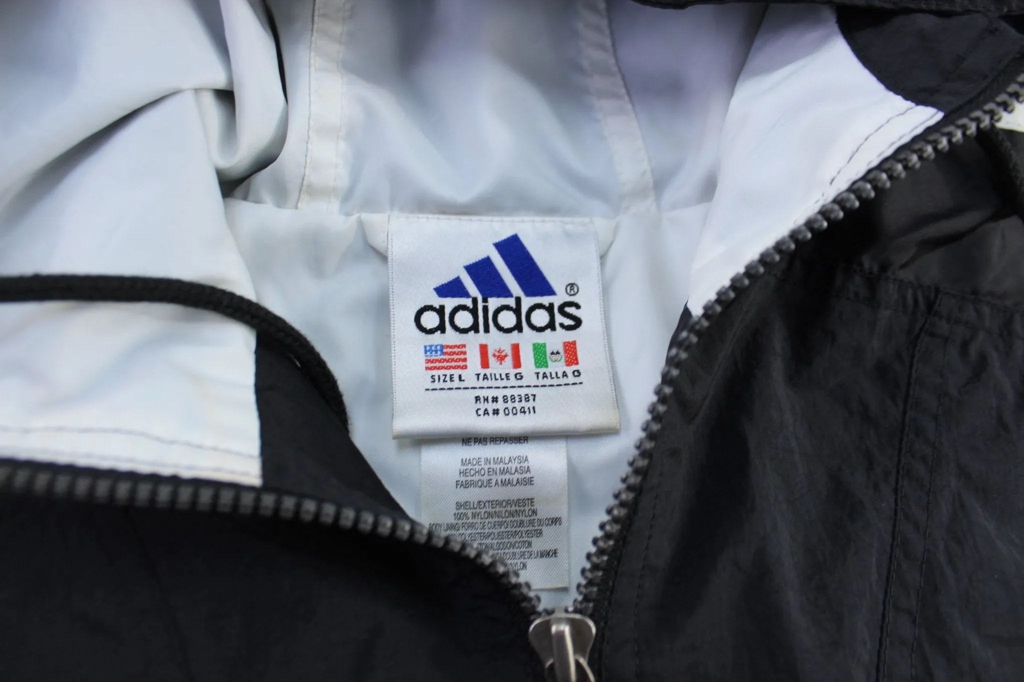 90's Adidas Embroidered Logo Black & White Striped Zip Up Jacket