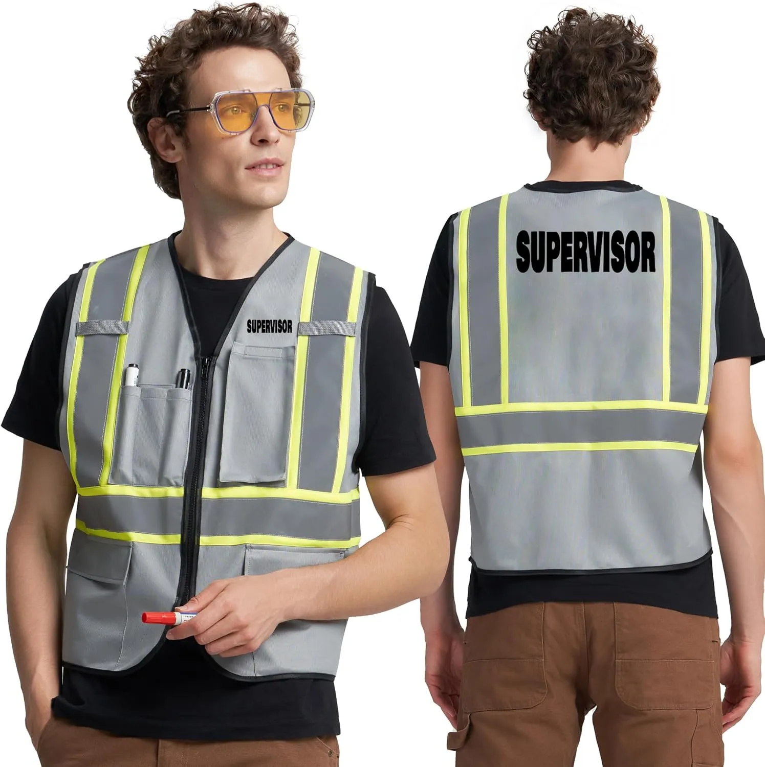 A-KSAFETY High Visibility Security Vest for Security Guards, Safety Workers, Construction & Men's Work
