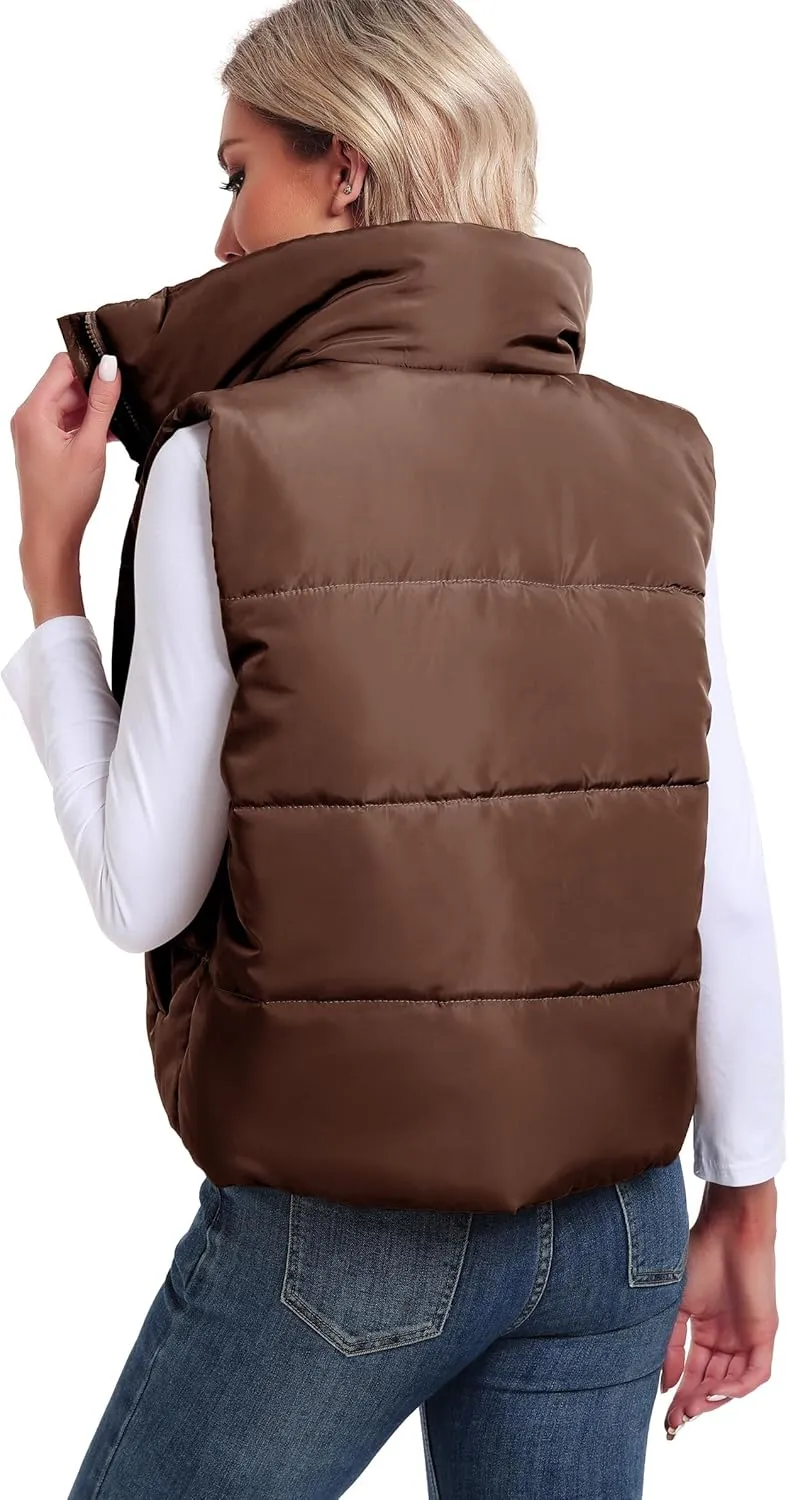 Anienaya Puffer Vest Women Sleeveless Warm Lightweight Qulited Jacket Stand-up Collar Outerwear with Pocket