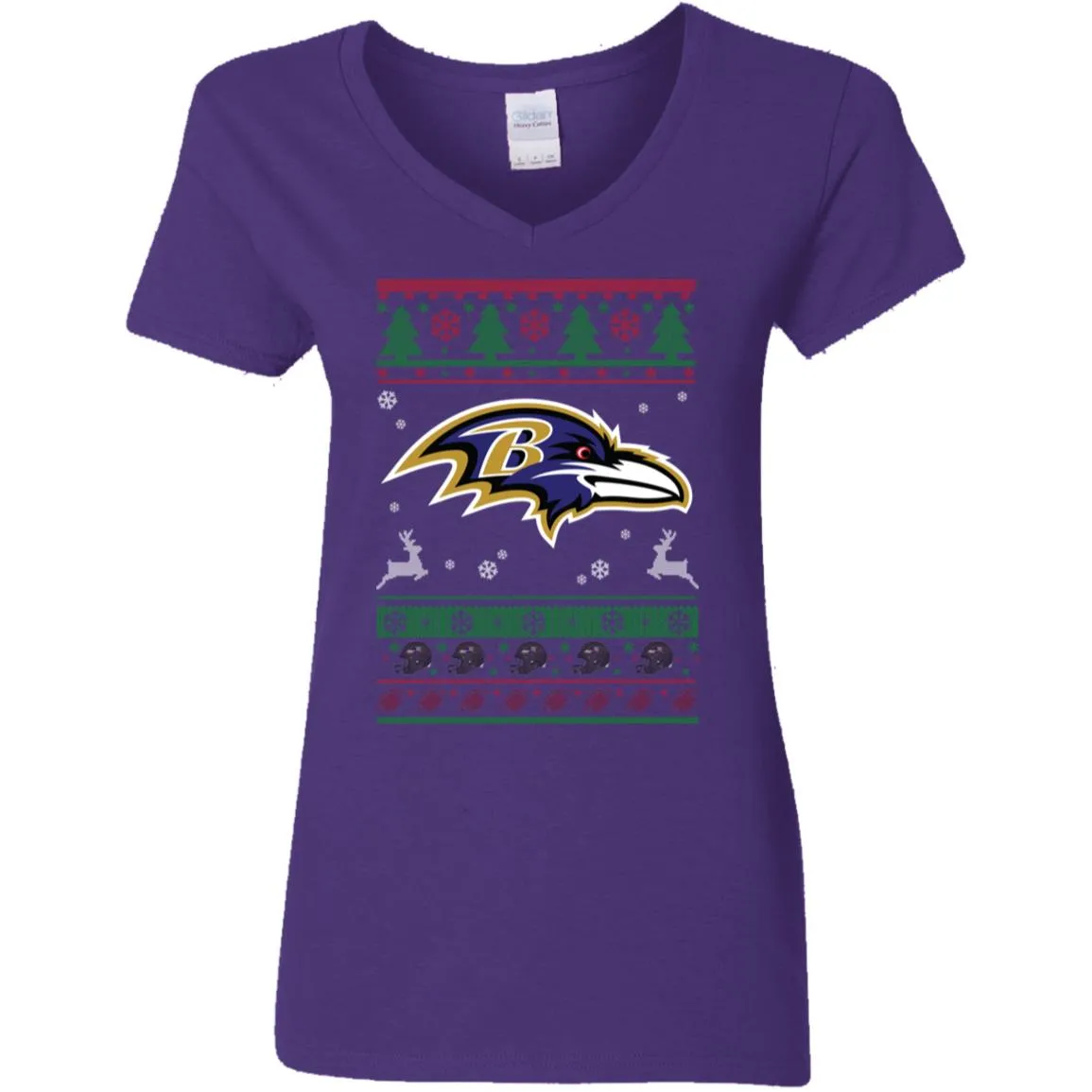 Baltimore Ravens Logo Football Teams Ugly Christmas Sweater Women V-Neck T-Shirt