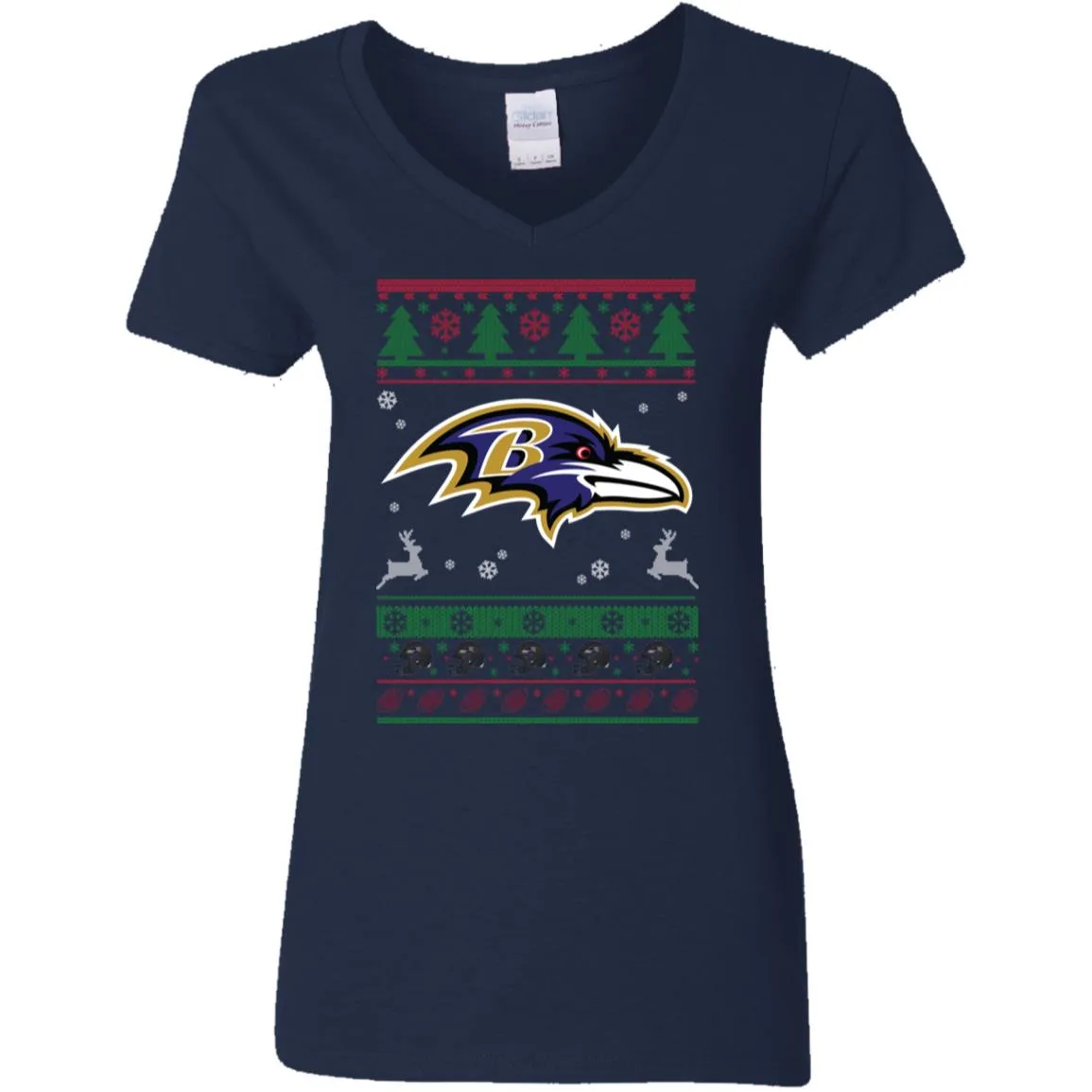Baltimore Ravens Logo Football Teams Ugly Christmas Sweater Women V-Neck T-Shirt