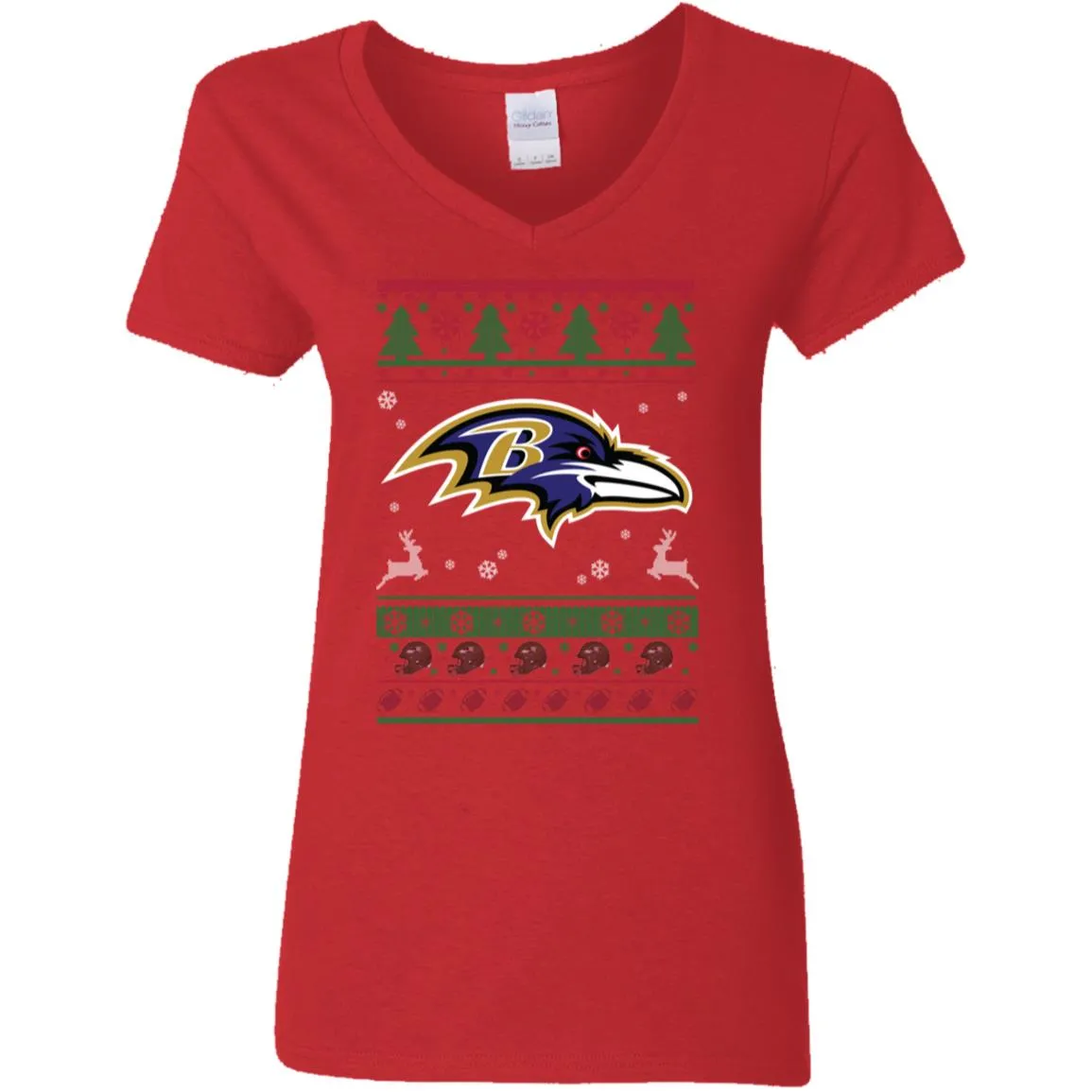 Baltimore Ravens Logo Football Teams Ugly Christmas Sweater Women V-Neck T-Shirt