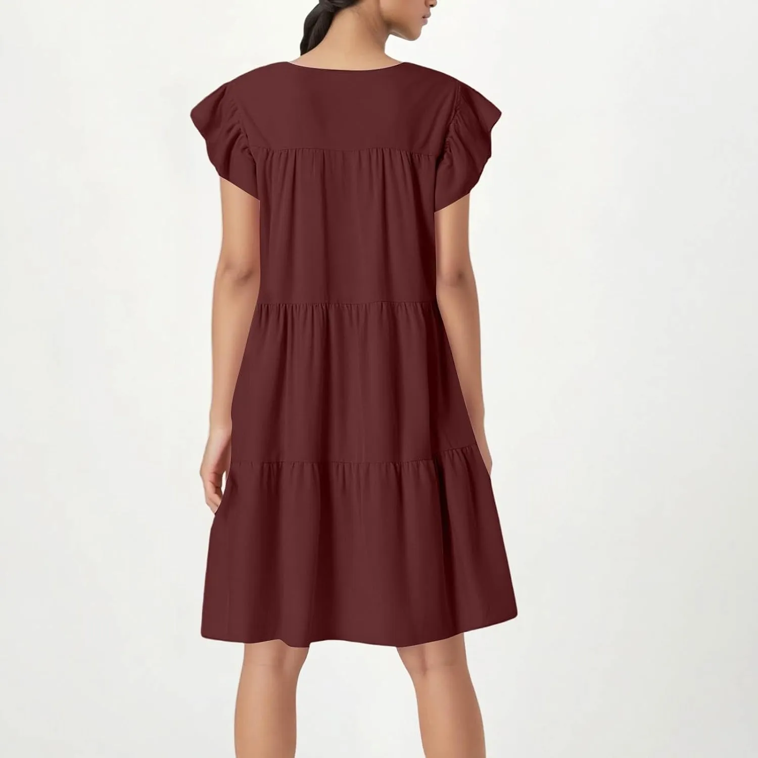 BAXLIMEK Babydoll Dresses for Women,2025 Summer Cute Pleated Ruffle Cap Sleeve Mini Dress,Flowy Tiered Beach Vacation Dress