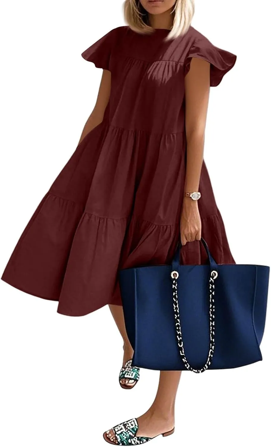 BAXLIMEK Babydoll Dresses for Women,2025 Summer Cute Pleated Ruffle Cap Sleeve Mini Dress,Flowy Tiered Beach Vacation Dress