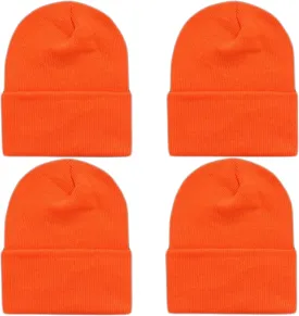 Brand. Wholesale 4 Pieces Unisex Neon Knit Long Cuff Ski Plain Beanie Hats Cap Solid Color Beany