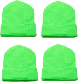 Brand. Wholesale 4 Pieces Unisex Neon Knit Long Cuff Ski Plain Beanie Hats Cap Solid Color Beany