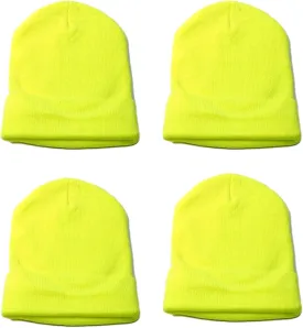 Brand. Wholesale 4 Pieces Unisex Neon Knit Long Cuff Ski Plain Beanie Hats Cap Solid Color Beany