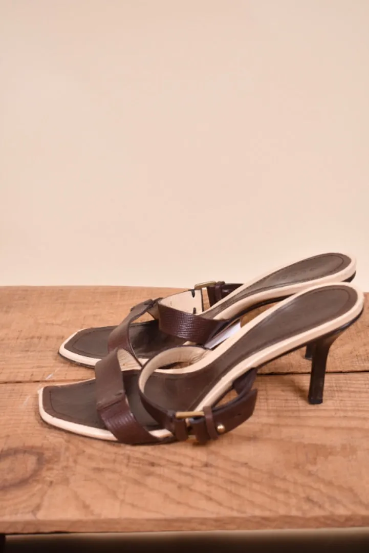 Brown Y2K Slide On Strap Heels By Gucci, 6.5
