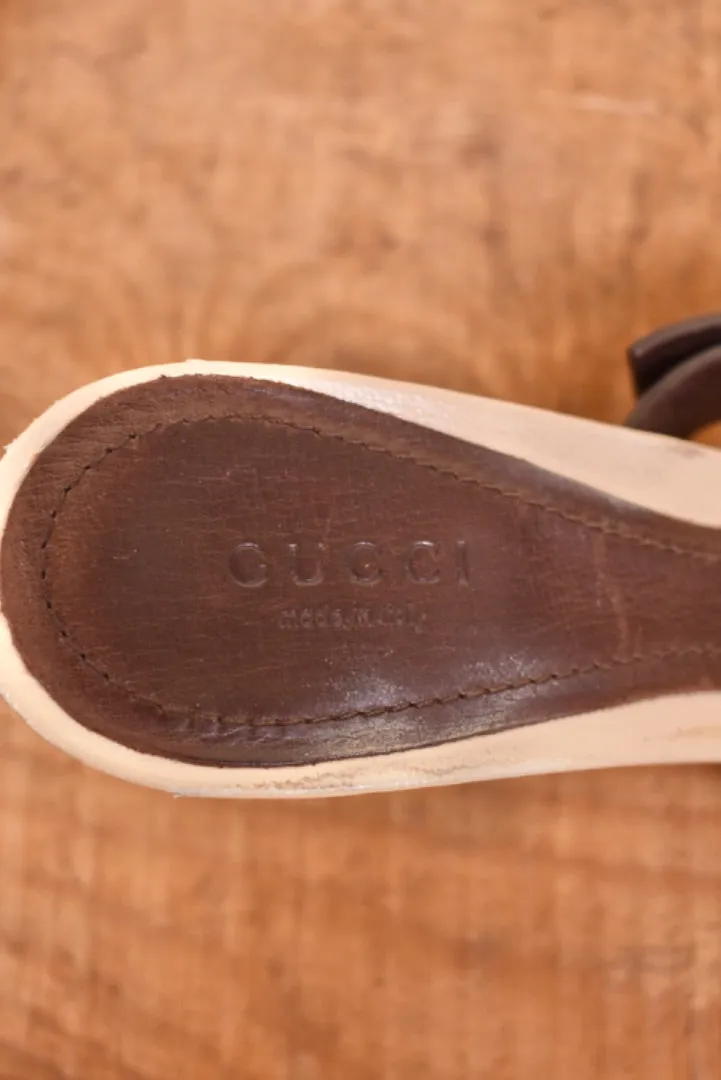 Brown Y2K Slide On Strap Heels By Gucci, 6.5