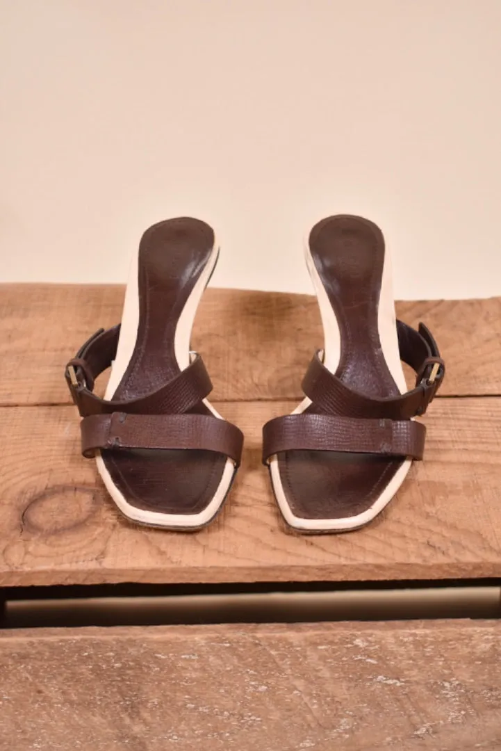 Brown Y2K Slide On Strap Heels By Gucci, 6.5