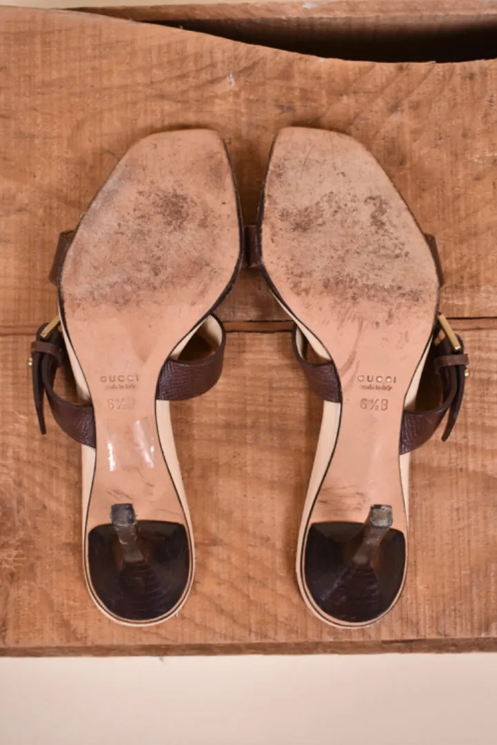Brown Y2K Slide On Strap Heels By Gucci, 6.5