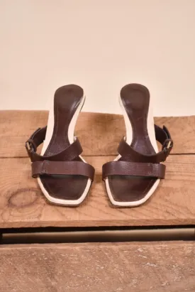 Brown Y2K Slide On Strap Heels By Gucci, 6.5