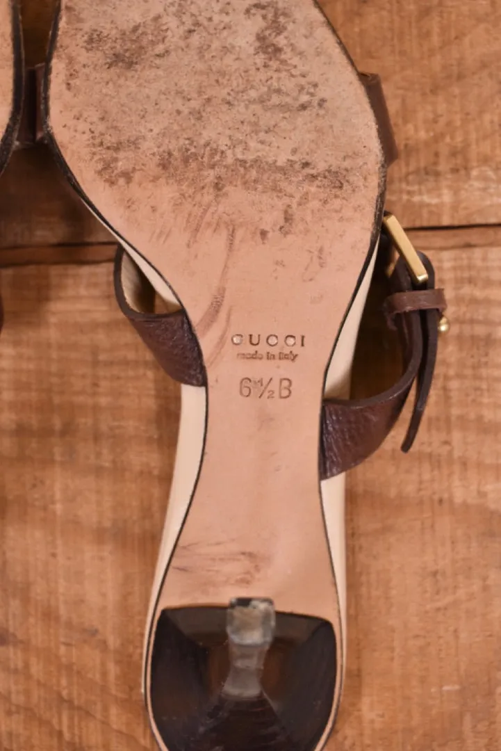 Brown Y2K Slide On Strap Heels By Gucci, 6.5