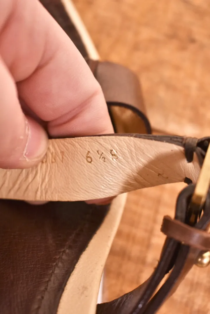 Brown Y2K Slide On Strap Heels By Gucci, 6.5
