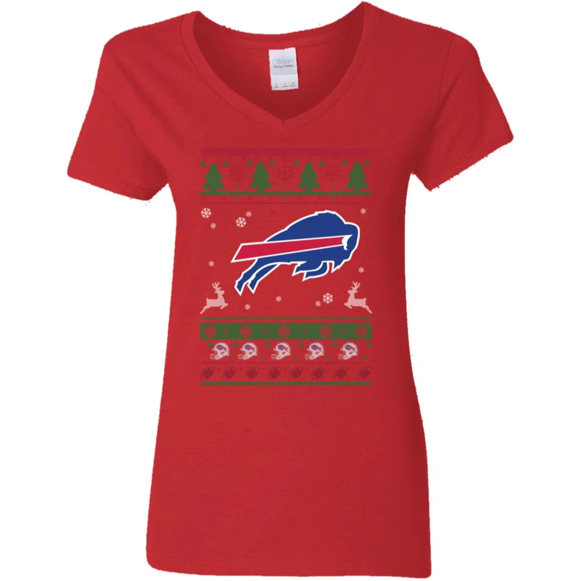 Buffalo Bills Logo Football Teams Ugly Christmas Sweater Women V-Neck T-Shirt