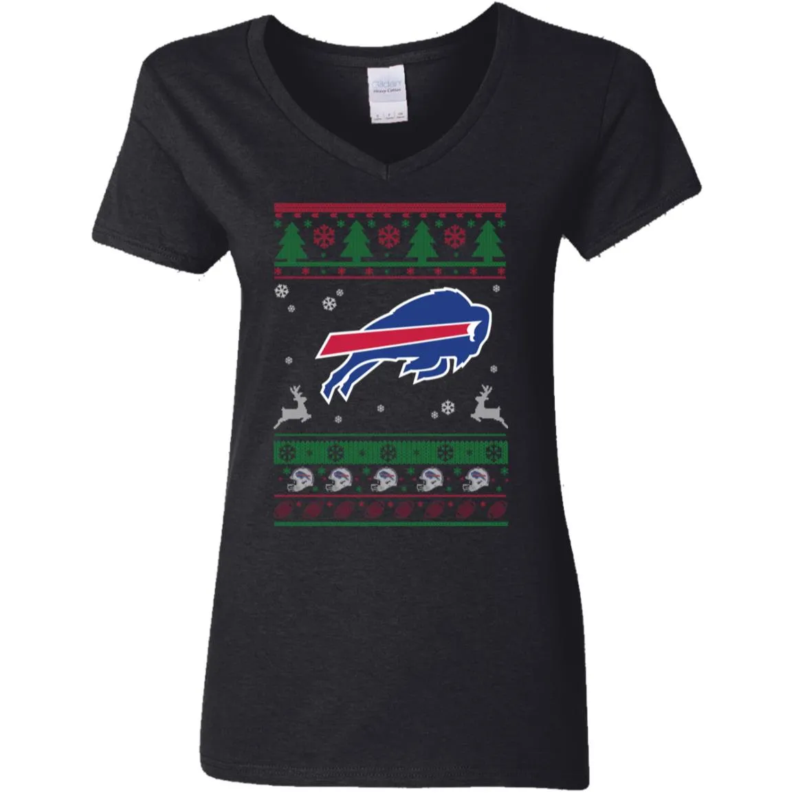 Buffalo Bills Logo Football Teams Ugly Christmas Sweater Women V-Neck T-Shirt