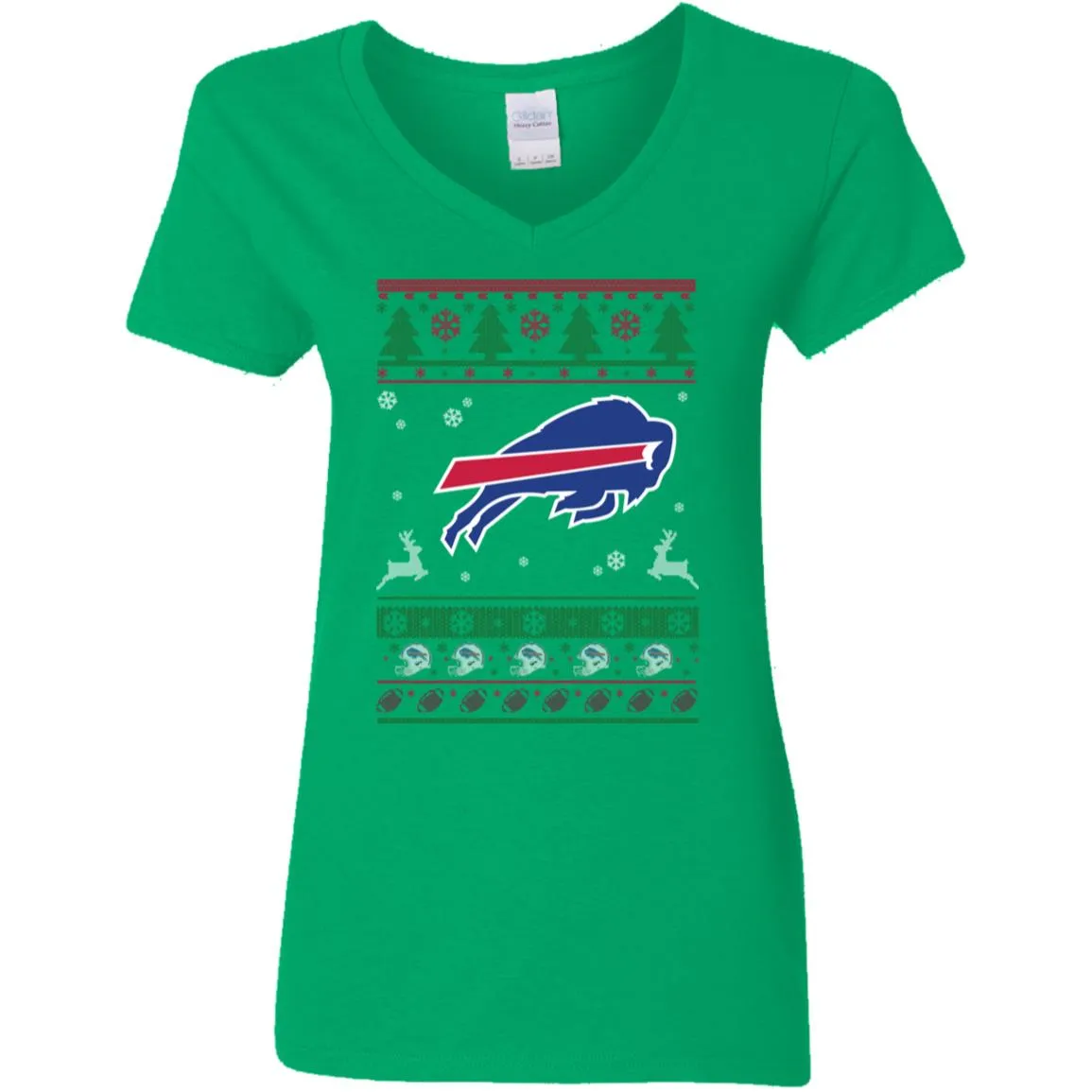 Buffalo Bills Logo Football Teams Ugly Christmas Sweater Women V-Neck T-Shirt