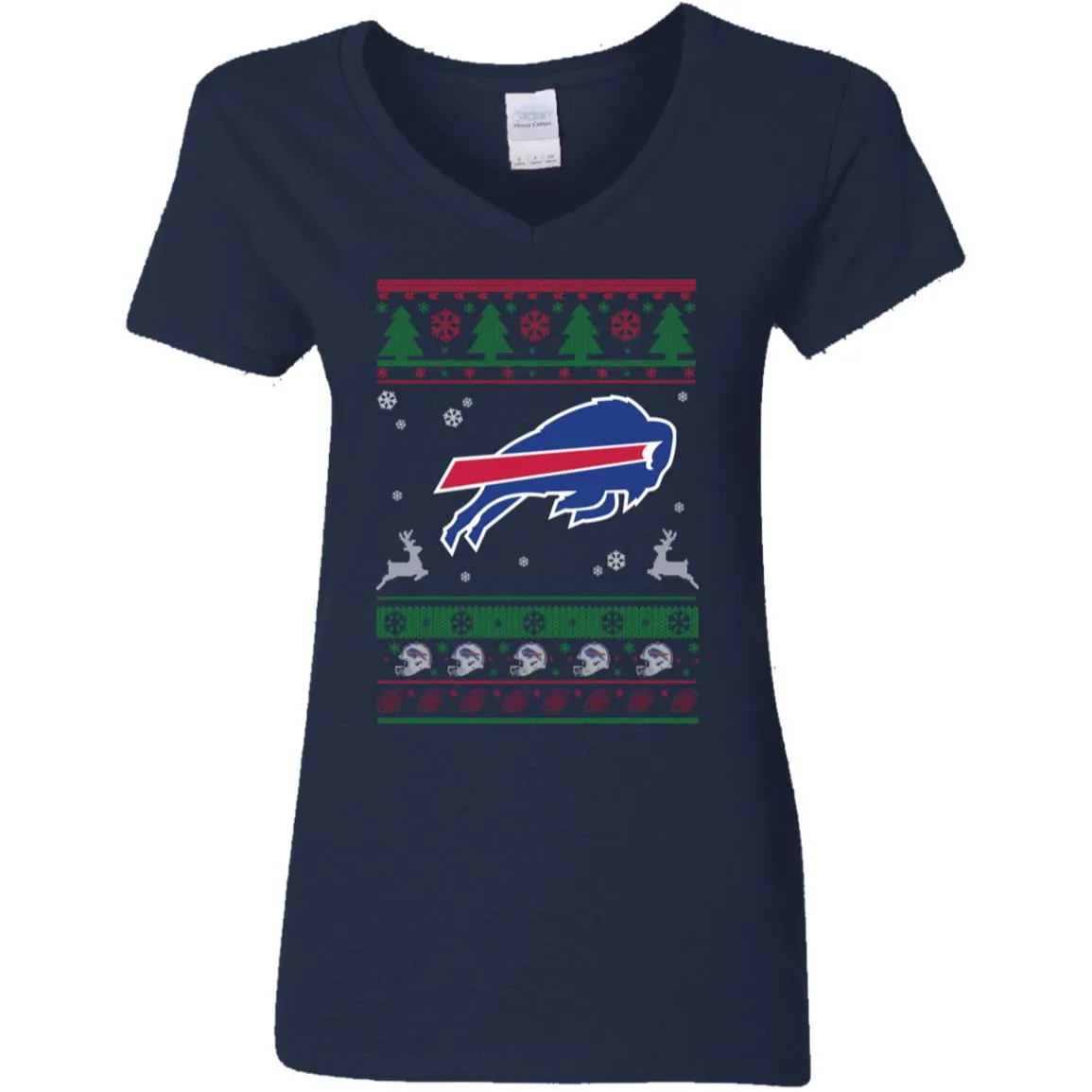 Buffalo Bills Logo Football Teams Ugly Christmas Sweater Women V-Neck T-Shirt