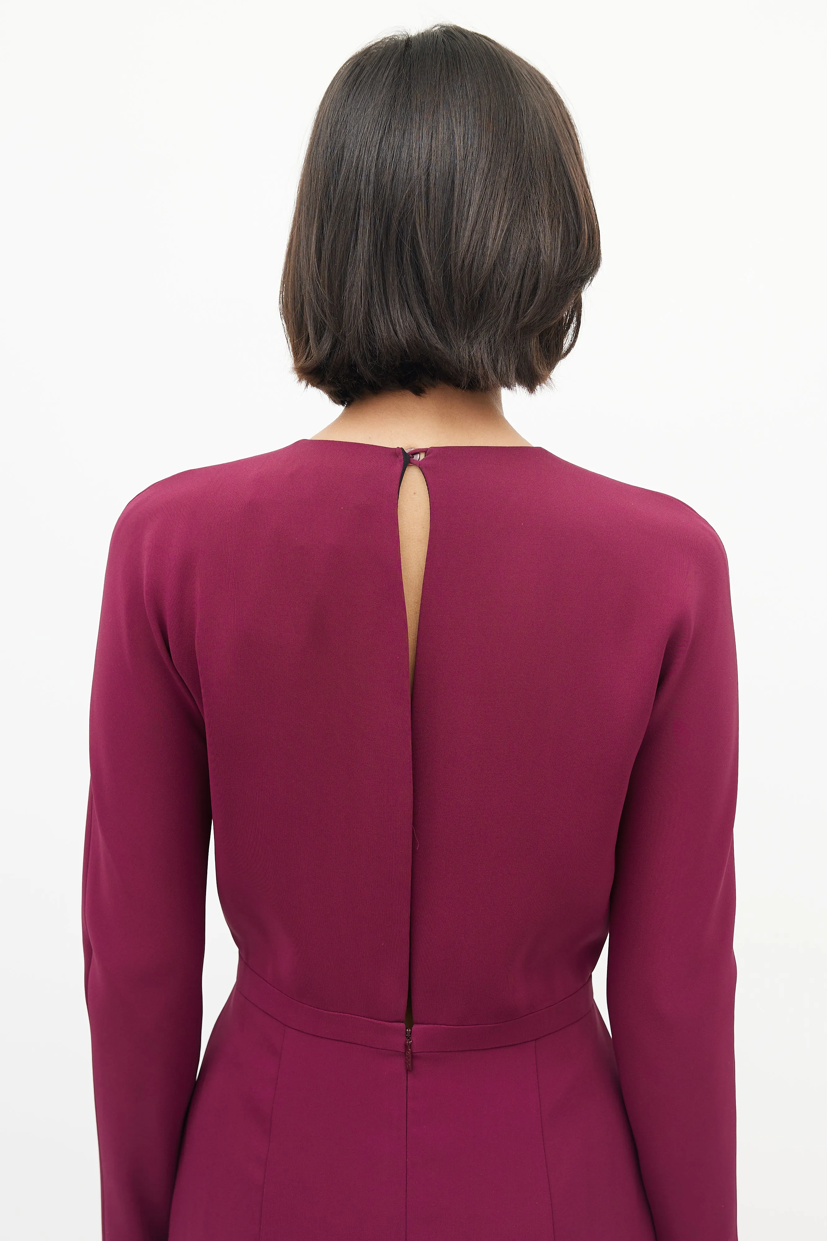 Burgundy Silk Long Sleeve Midi Dress