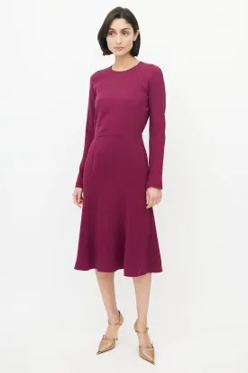 Burgundy Silk Long Sleeve Midi Dress