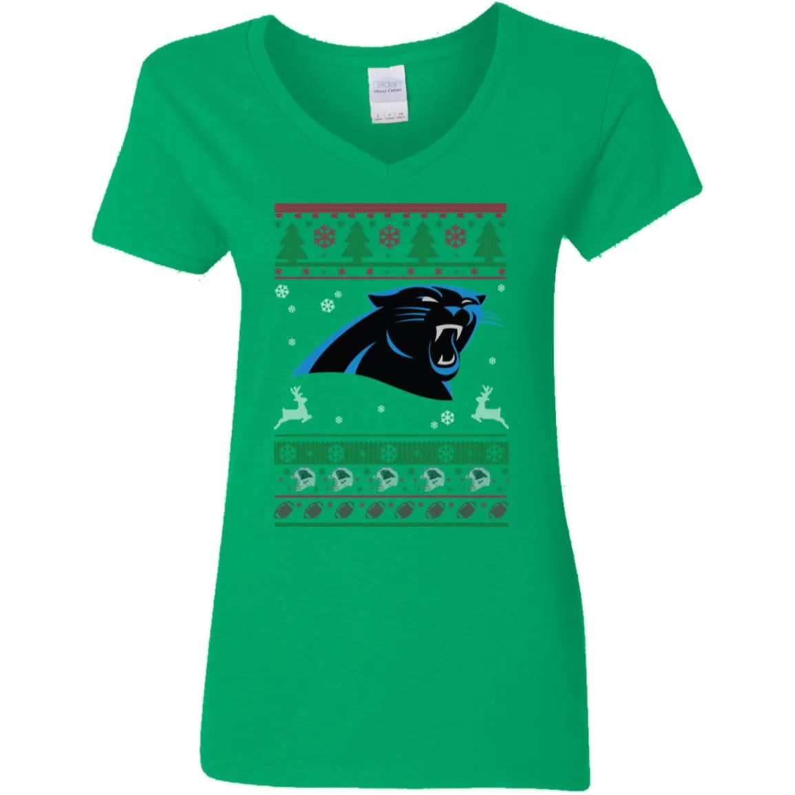 Carolina Panthers Logo Football Teams Ugly Christmas Sweater Women V-Neck T-Shirt