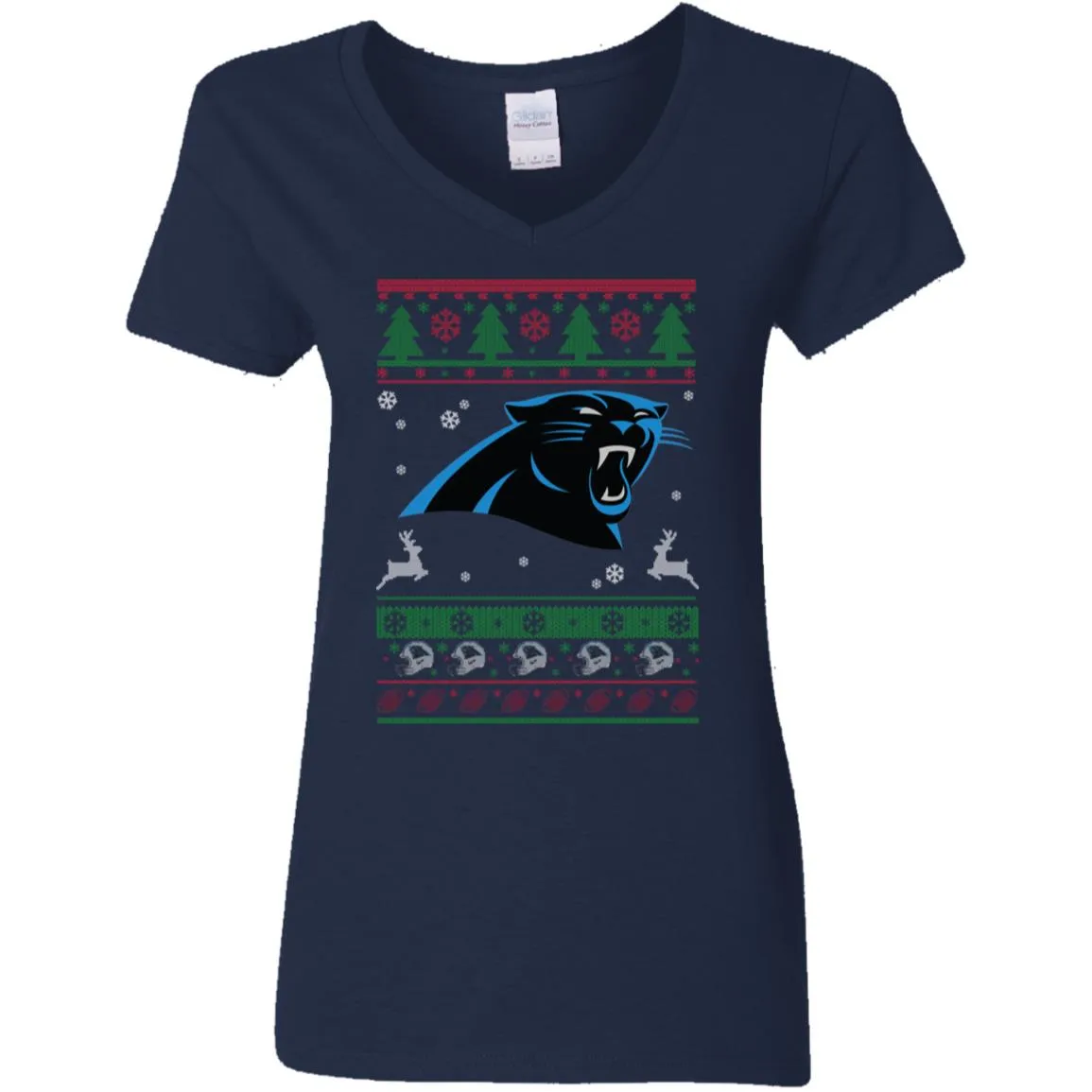 Carolina Panthers Logo Football Teams Ugly Christmas Sweater Women V-Neck T-Shirt