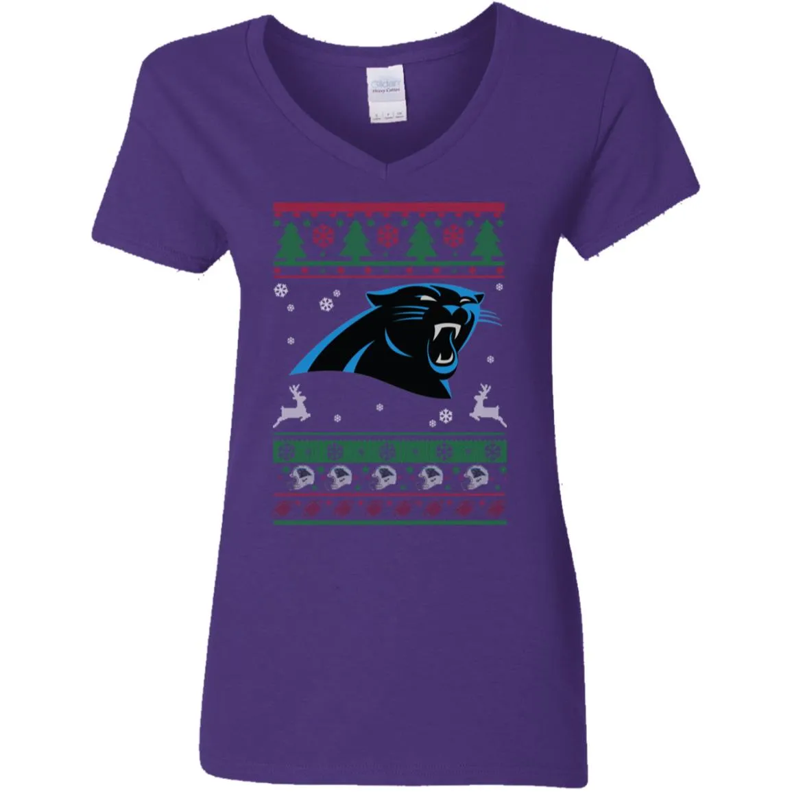 Carolina Panthers Logo Football Teams Ugly Christmas Sweater Women V-Neck T-Shirt
