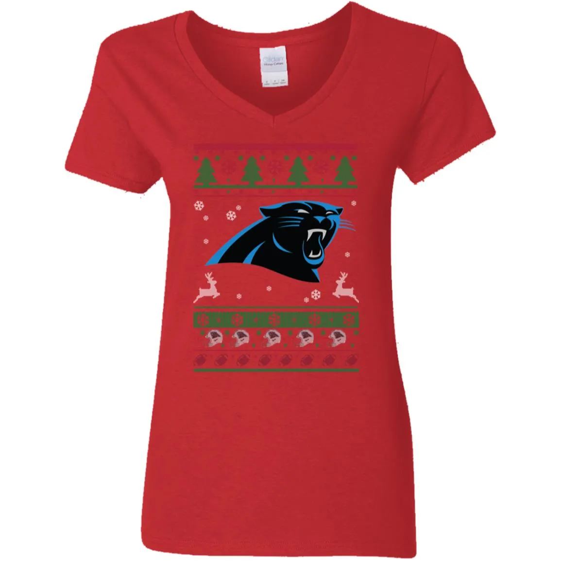 Carolina Panthers Logo Football Teams Ugly Christmas Sweater Women V-Neck T-Shirt