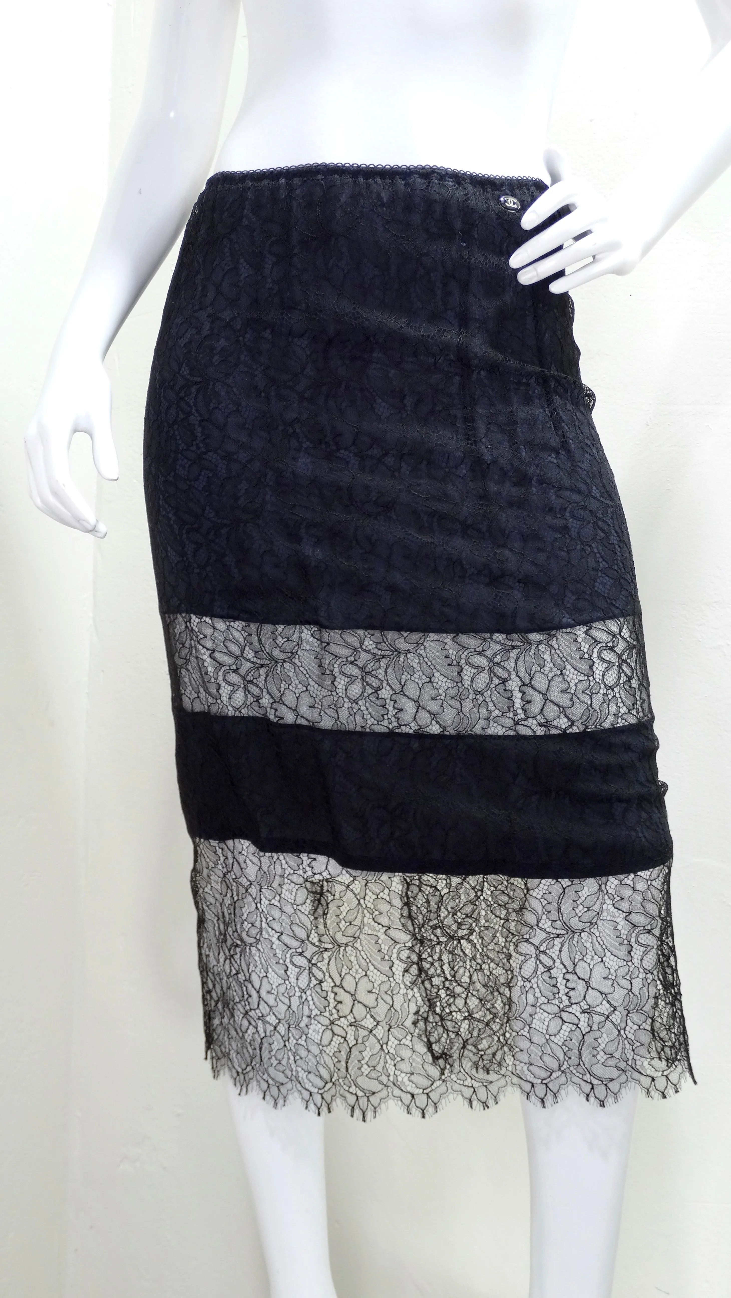 Chanel Runway Black Lace Midi Skirt