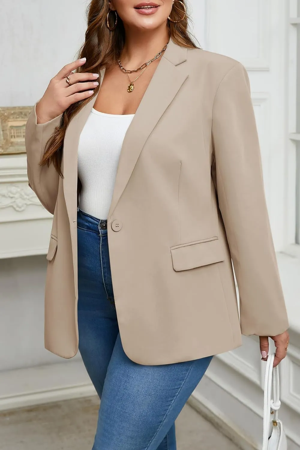 Cicy Bell Womens Plus Size Casual Blazers Lapel Long Sleeve Work Office Suit Jackets Open Front Curvy Blazers