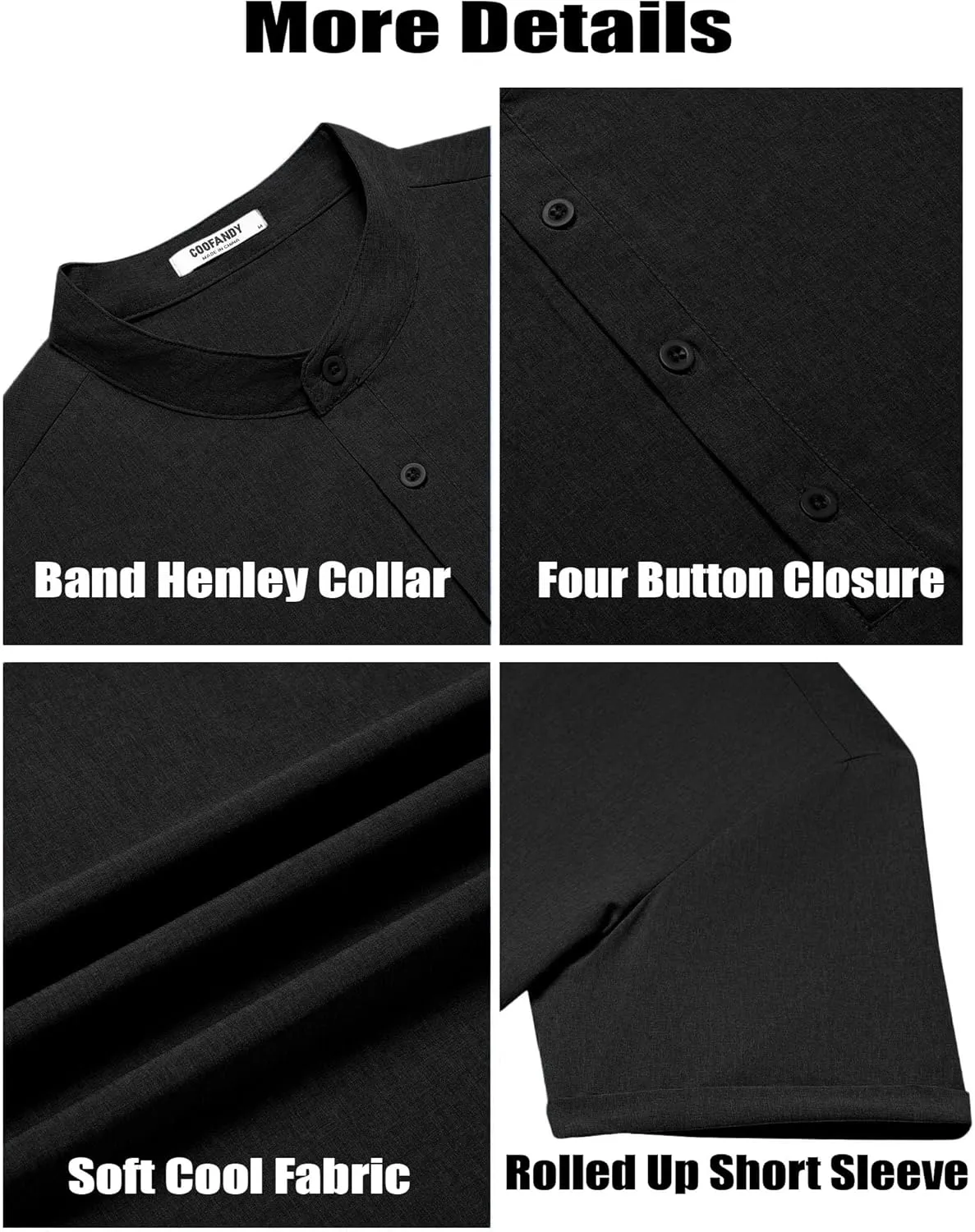 COOFANDY Men's Casual Henley Shirt Short Sleeve Band Collar Shirt Summer Beach Hippie Vacation T Shirt with Button