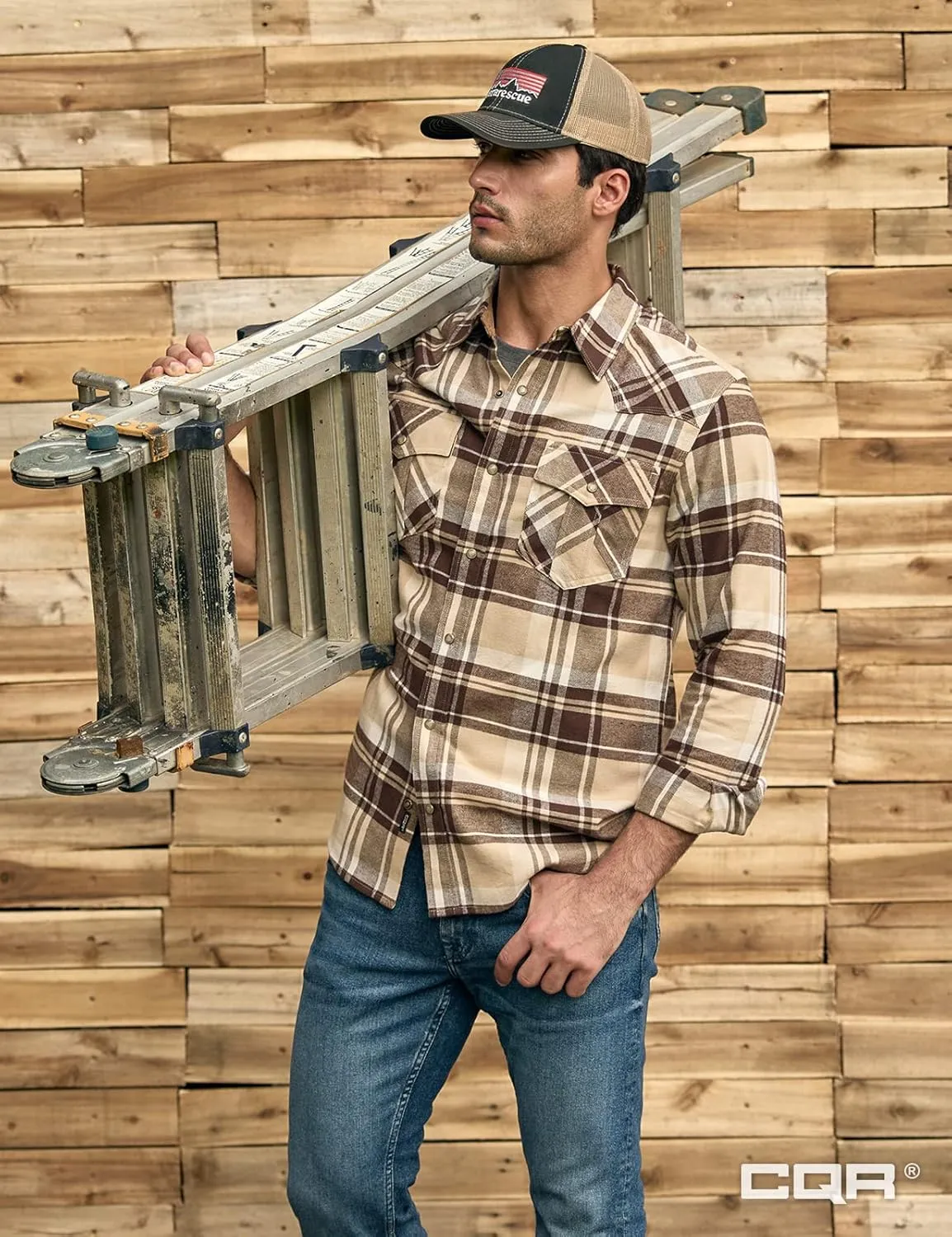 CQR Men's 100% Cotton Plaid Flannel Shirt, Long Sleeve Shirt Jackets, Casual Outdoor Jacket with Pockets