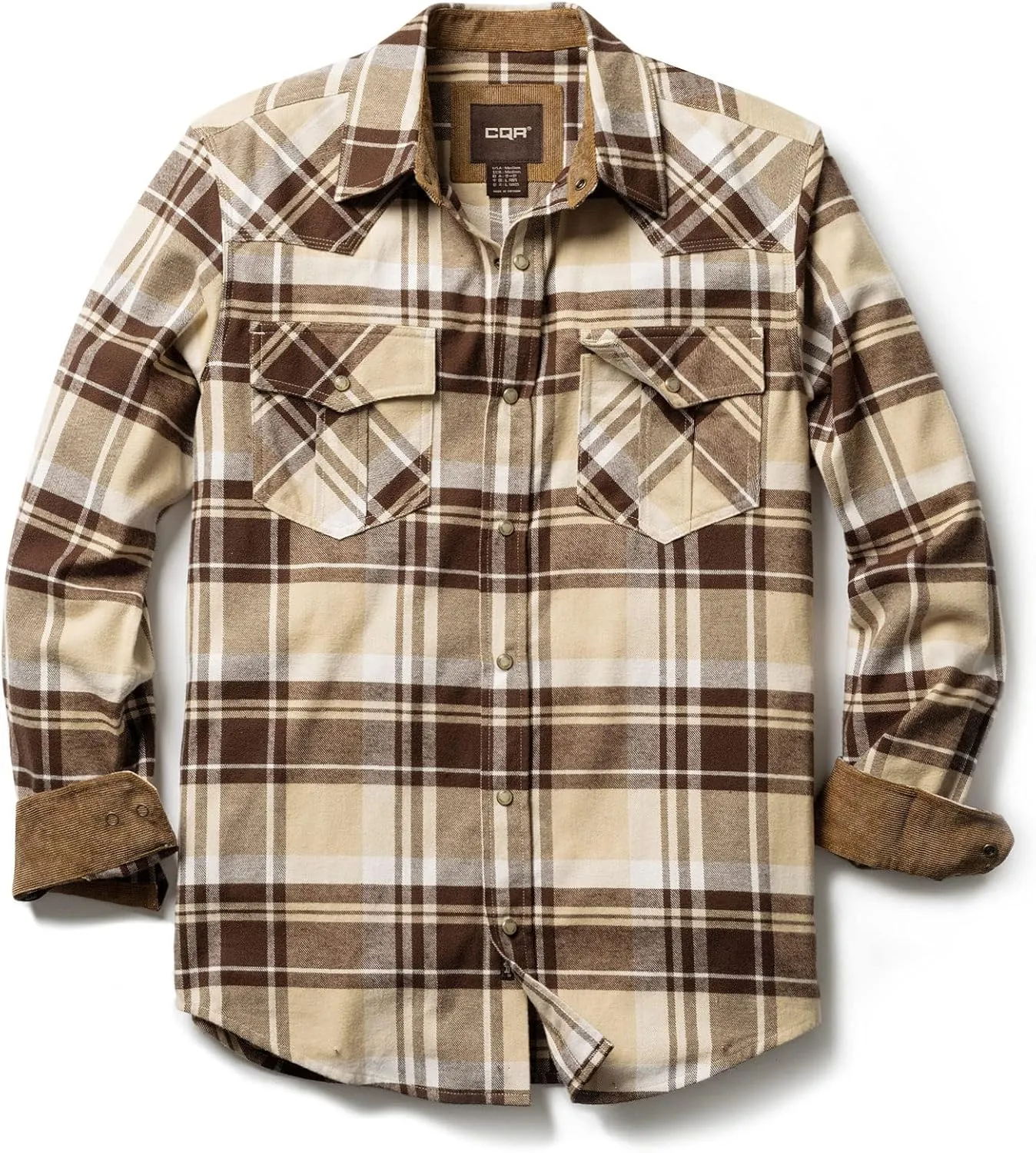 CQR Men's 100% Cotton Plaid Flannel Shirt, Long Sleeve Shirt Jackets, Casual Outdoor Jacket with Pockets