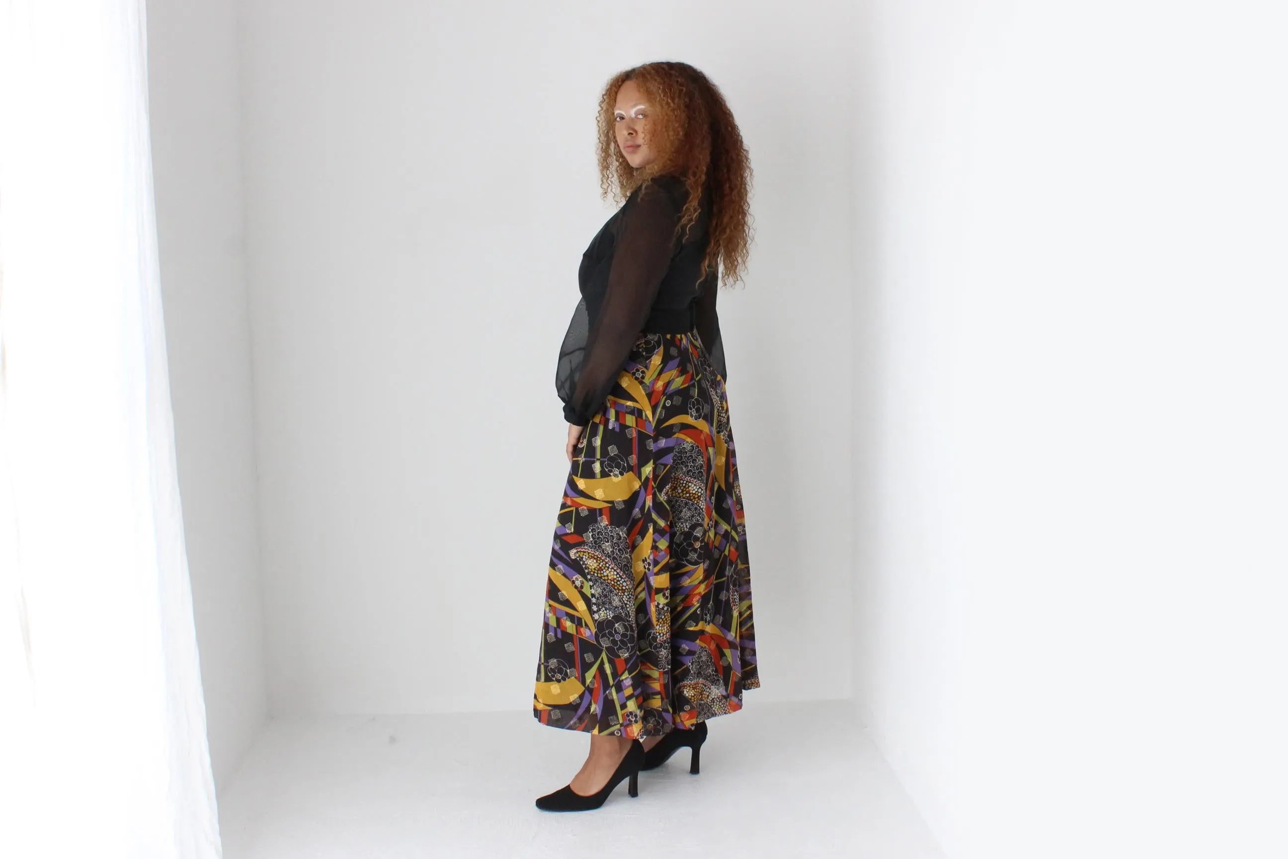 Divine 70s Organza Blouson Sleeve Psychedelic Party Dress