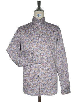 Double Collar Shirt - 60s Style Brown and Blue Floral Shirt
